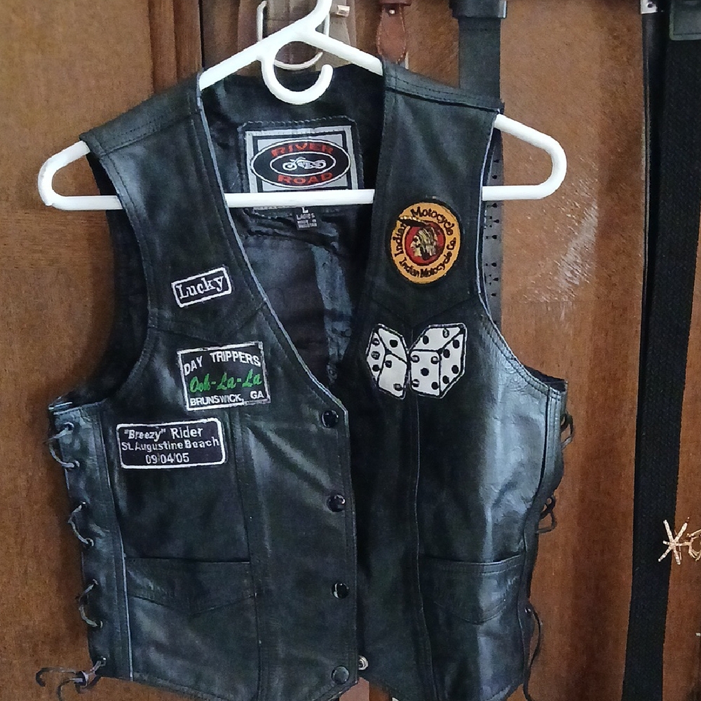 River Road Black Leather Vest with Patches